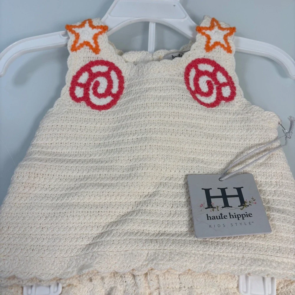 Haute Hippie Girls 12M Cream Crochet Knit 2pc Top Shorts Set NWT Beachy Starfish
